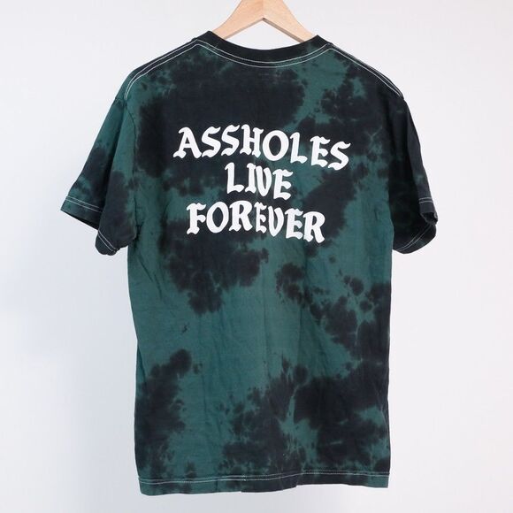 A**holes Live Forever T-Shirt Men's L Green Tie Dye Streetwear Funny Humorous - Picture 2 of 9